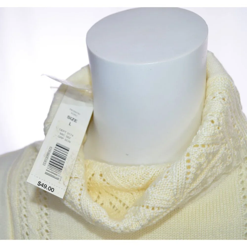 Westbound Turtleneck Open Knit Ribbed Long Sleeve Sweater Cream Size L - Picture 4 of 6